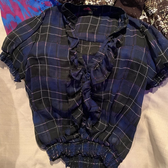Lot of cute sheer tops sz Med Express blue purple black plaid brown snake print - Picture 3 of 15